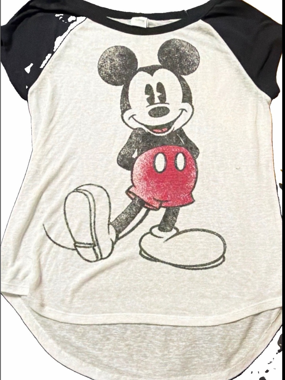 Women’s Disney Mickey Mouse Raglan Tee - White & Black with Red Accent Size  XL